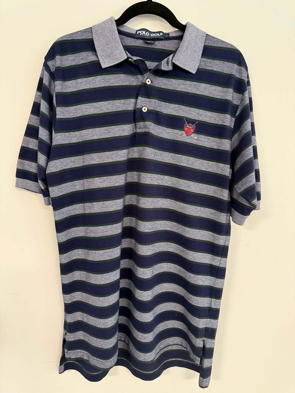 Vintage Polo Golf Ralph Lauren Striped Crest Logo Polo Shirt Size L